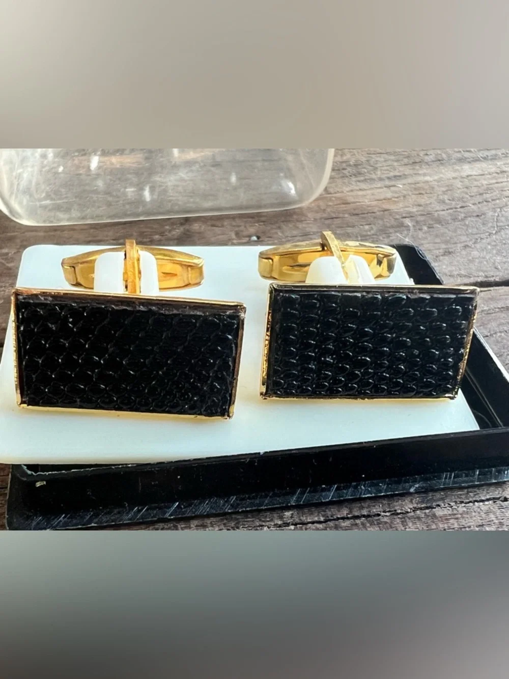 Gold and Black Rectangular Cufflinks - Classic Men's Accessory